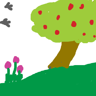 Scene of flowers, tree and birds created with Draw.to