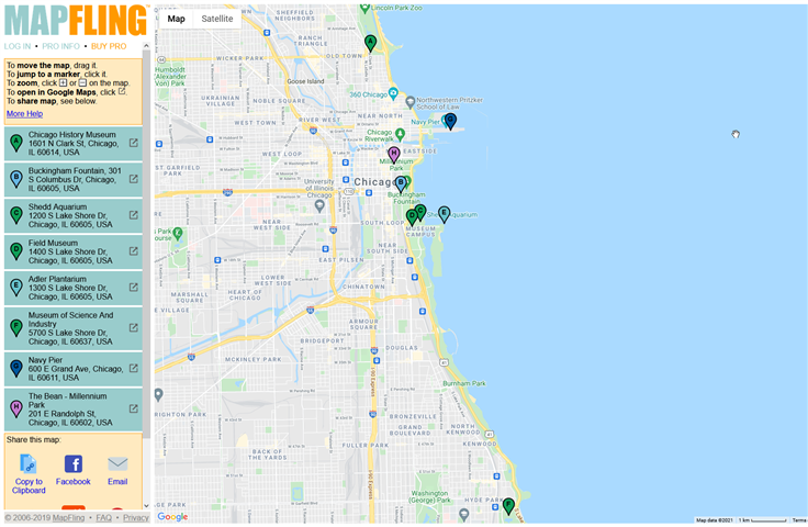 Screenshot of a siteseeing map of Chicago with link to original